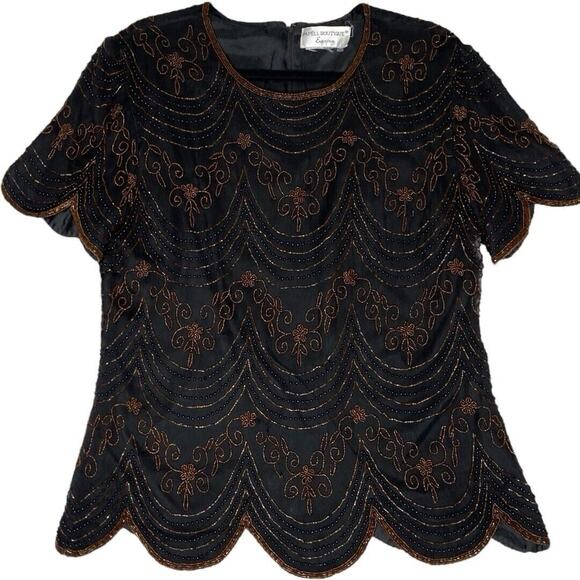 VTG Papell Boutique Silk Beaded Top Womens L Retro Glam‎ Formal Whimsigoth Party - Picture 1 of 10